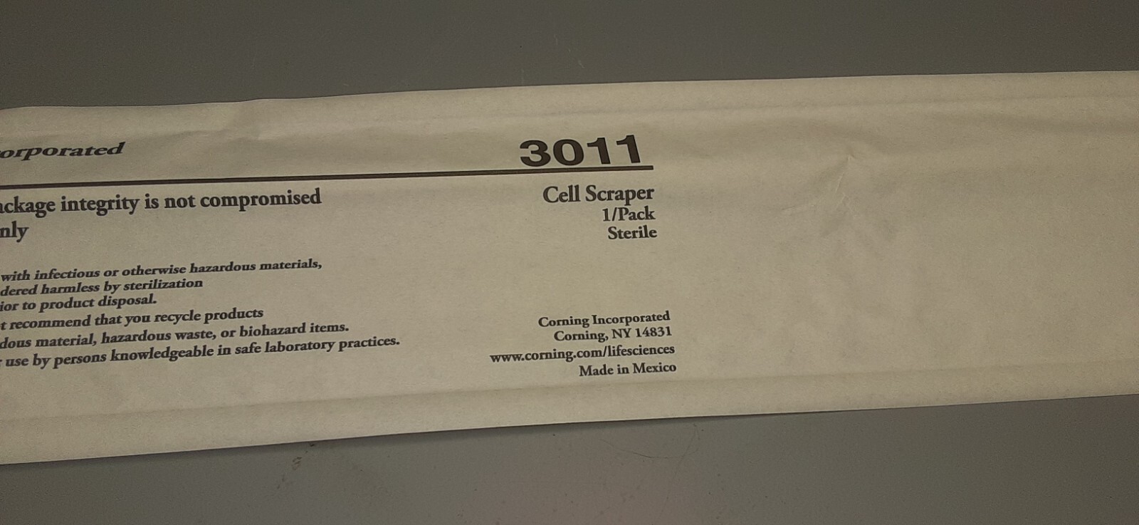 Corning Cell Scraper, Sterile, Ind Packaged, 39cm handle/3cm Blade (54) 3011