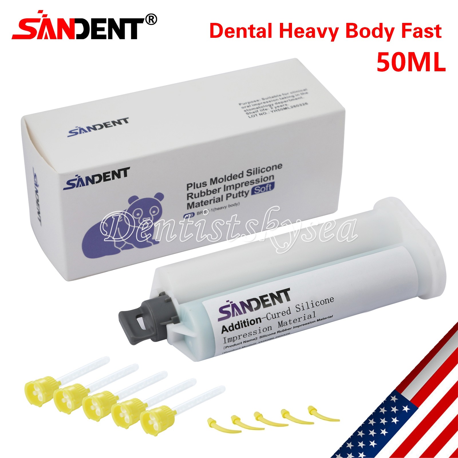 4Packs Heavy Body Fast Set Dental Impression Material 50mL Cartridge Tips