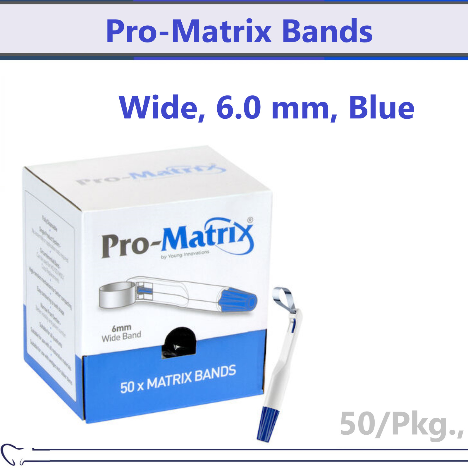 Dental Pro-Matrix Straight Matrix Bands Stainless Steel Wide 6 mm 50/Box, 19005