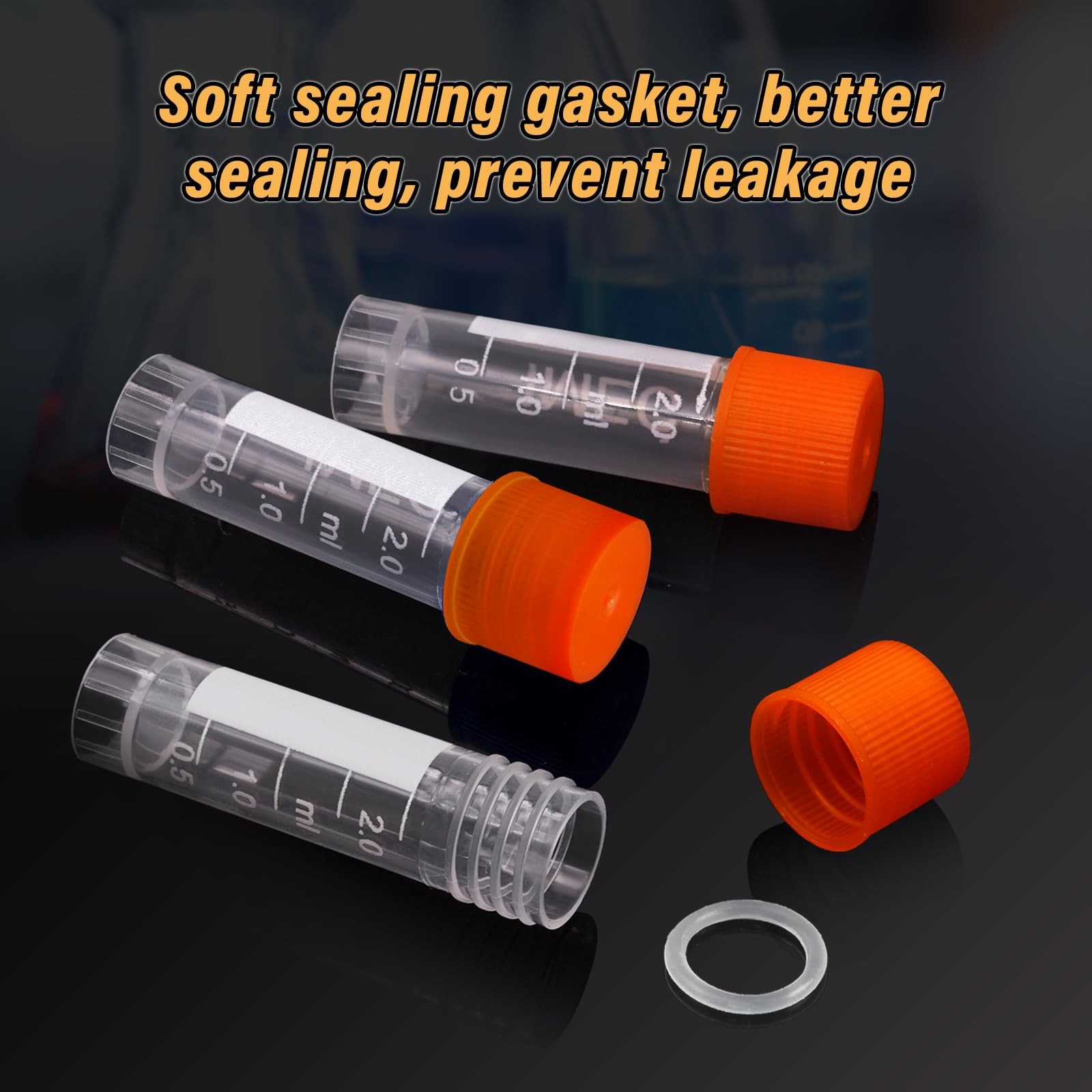 100 PCS 2ml Sample Plastic Centrifuge Tubes Cryogenic Vials Screw Caps Orange