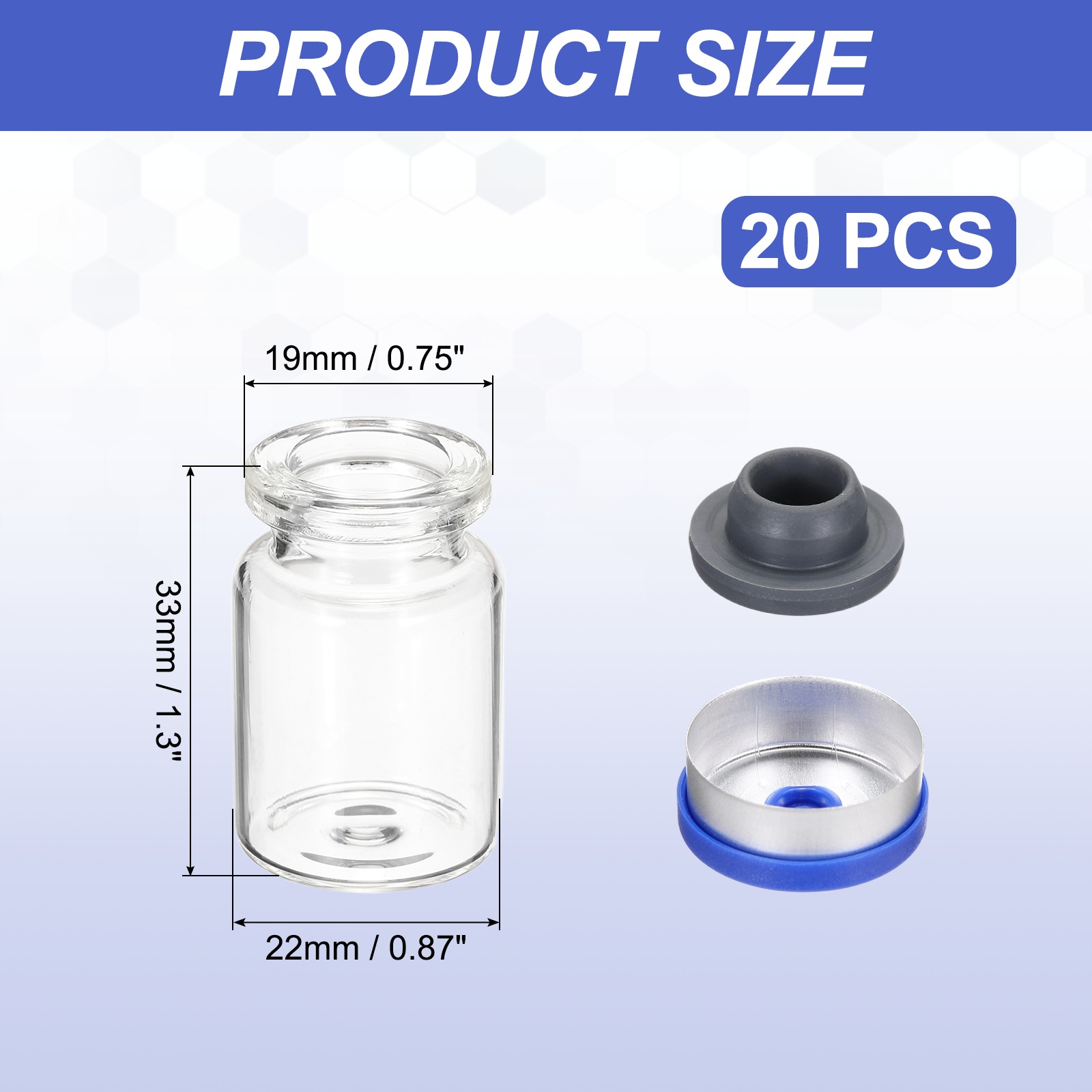 20 Pack 5ml Lab Empty Vials for Injection, Transparent and Blue