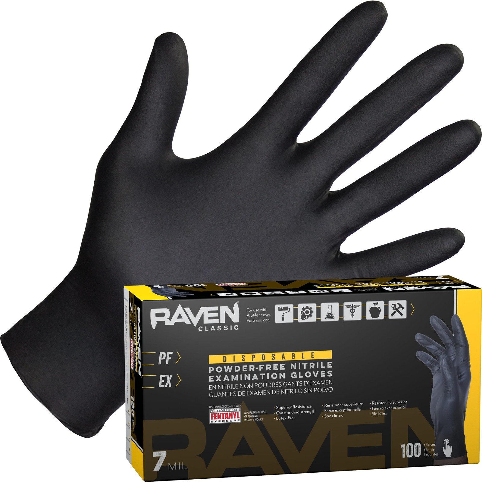 Safety 66519 Raven Powder-Free Nitrile Disposable Glove, X-Large, 7 mil Thick…