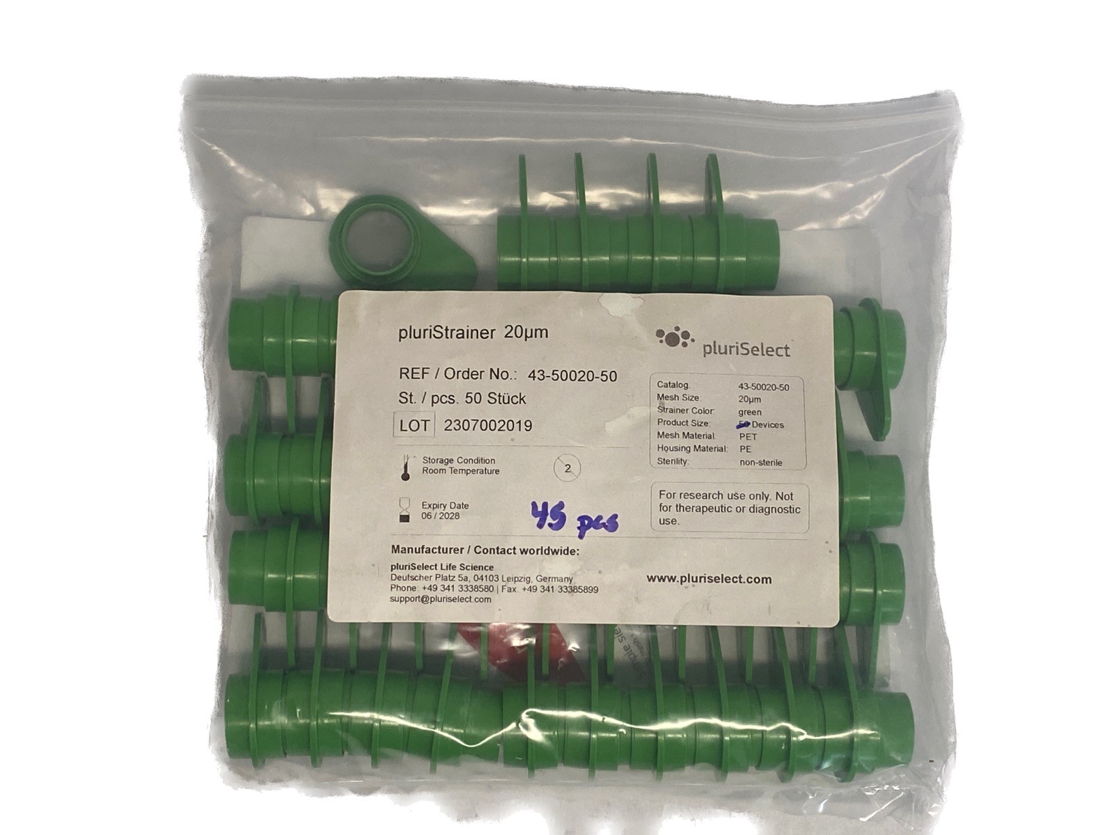 (45) PLURISELECT 20um pluriStrainer Green Filtration Sieve Strainer 43-50020-50