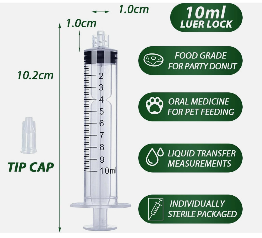 10cc Luer Lock Syringe 100 Count Box Dynarex #6990 10ml Syringe (Without Needle)