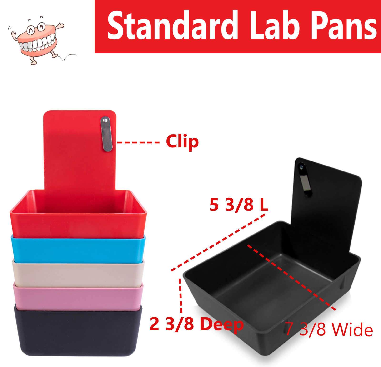 Dental Lab Pans with metal clip Size Medium 7 1/16″ x 5⅝» x 2⅜»Deep Work Pan Lab