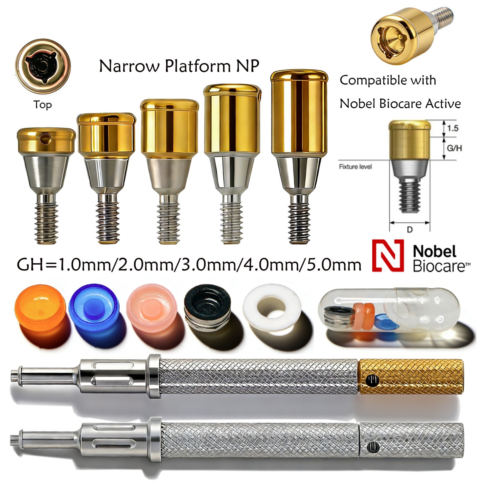 Dental Locator Attachment Abutment & Male Caps for Hiossen/Nobel/Zimmer/Bego/Mis