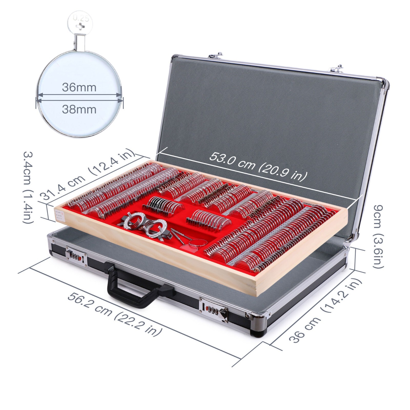268PCS Optical Optometry Trial Lens Set Metal Rim Aluminum Case Grade A