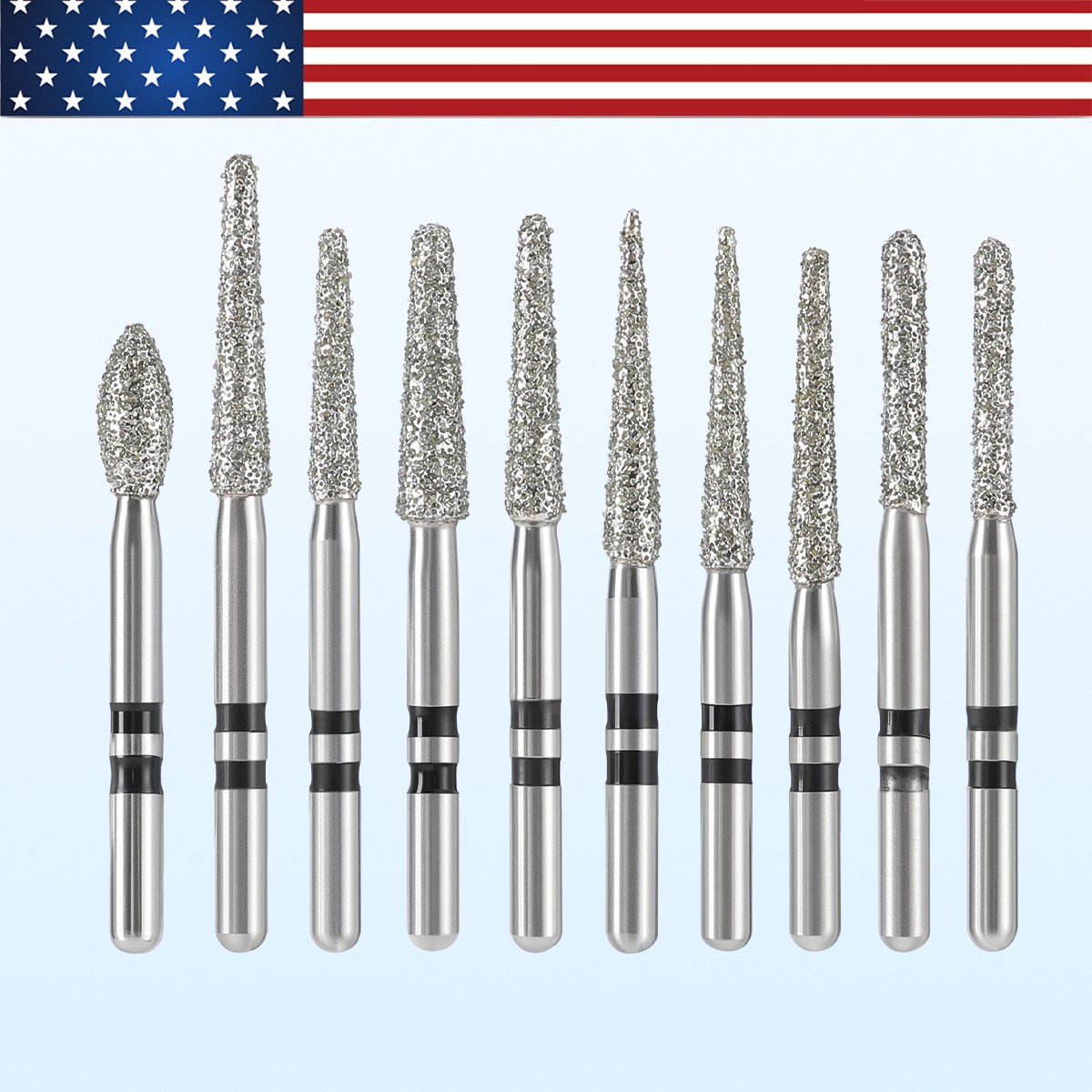 10Pc AZDENT Dental Diamond Zirconia Cutting Burs Kit Friction Grip Burs FG 1.6mm