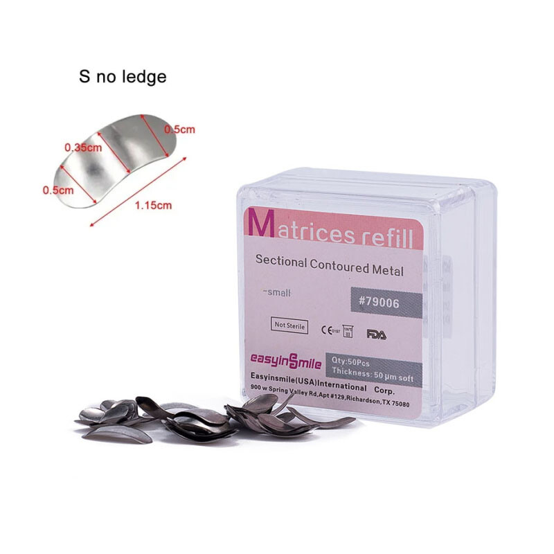 50Pc Dental Sectional Contoured Metal Matrice Matrix Refill S/M/L 50μm Thickness