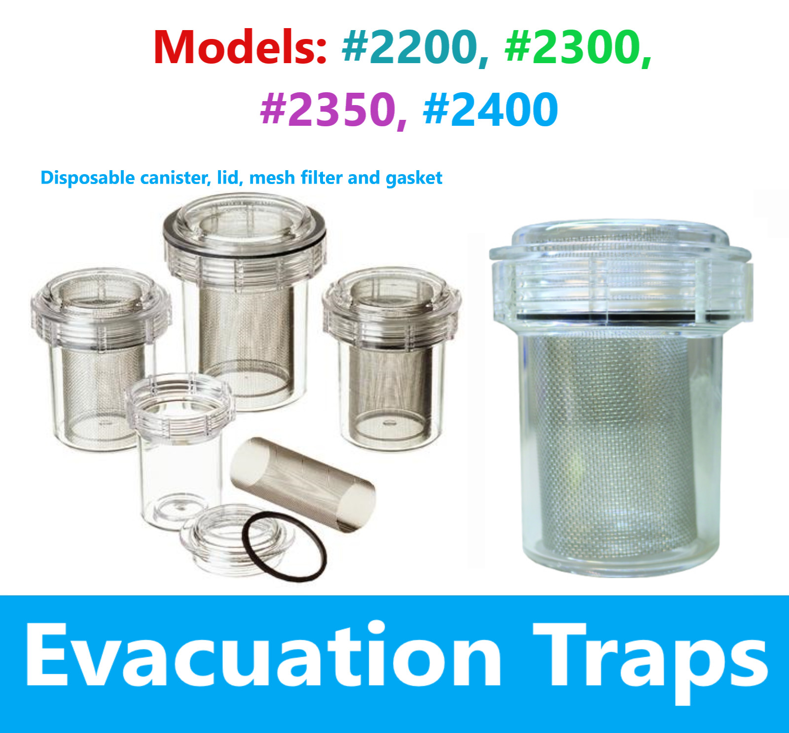 Dental Disposable Evacuation Traps Canister Type With Mesh #2200 2300 2350 2400