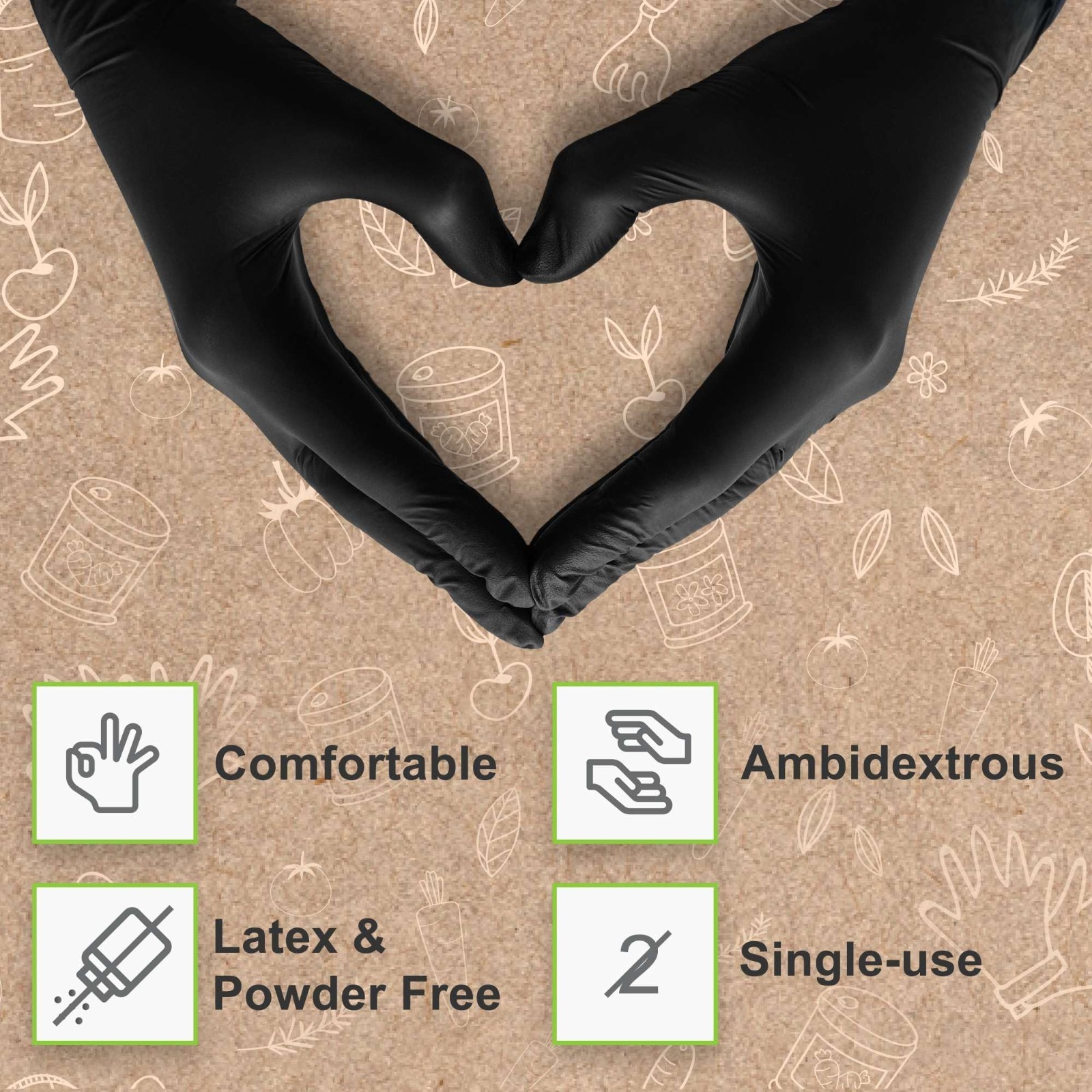 150 Count Biodegradable Black Nitrile Disposable Gloves – Medical & Food Safe, L