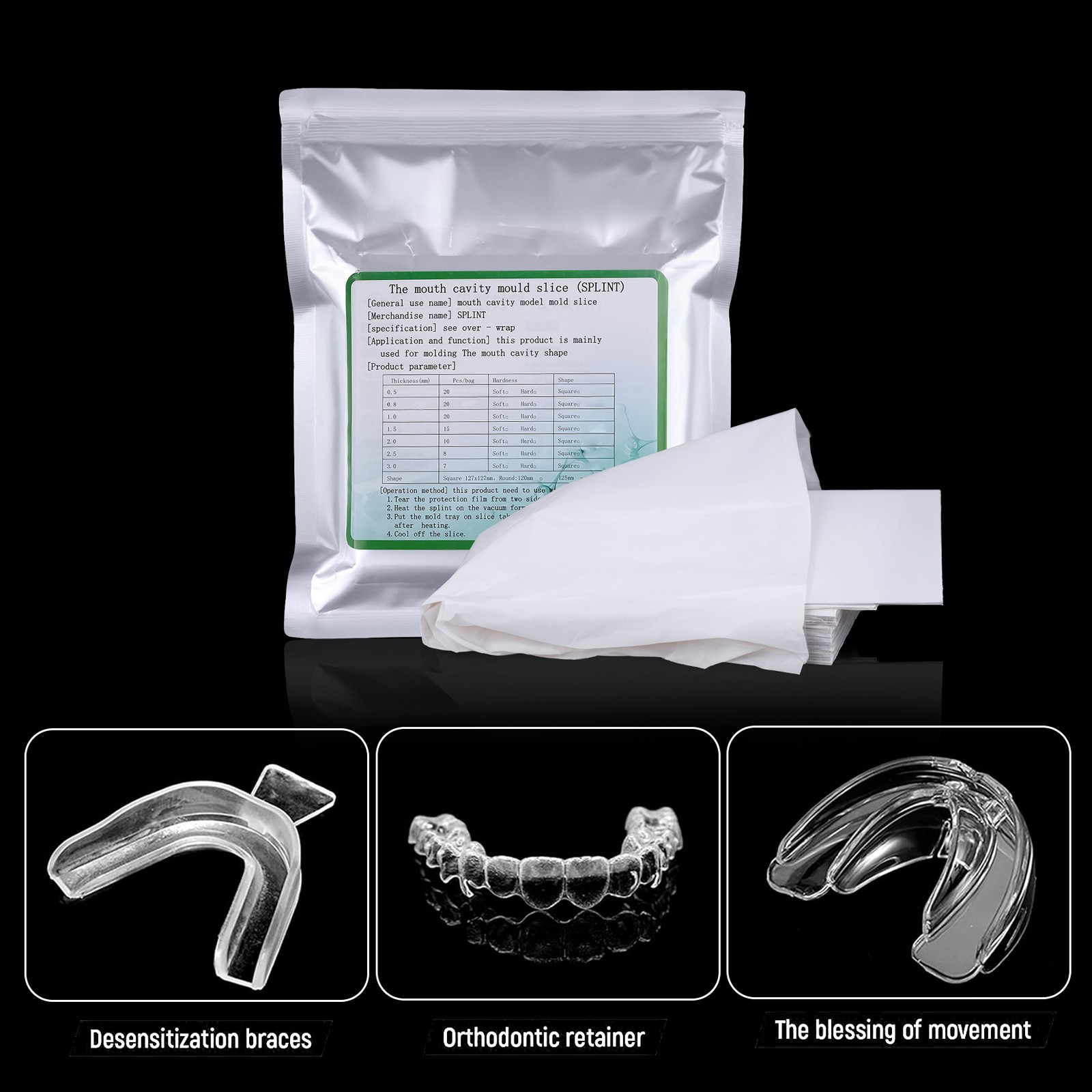 Dental Lab Square Vacuum Forming Splint Sheet 1.5mm Hard Thermoforming Material