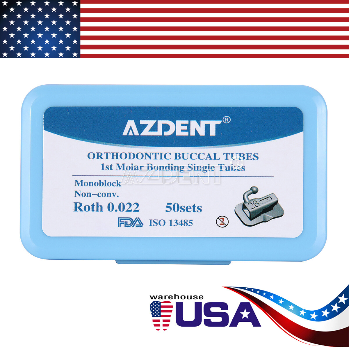 AZDENT Dental Orthodontic Buccal Tube 1st Molar Roth/MBT. 022 Non-Conv Monoblock