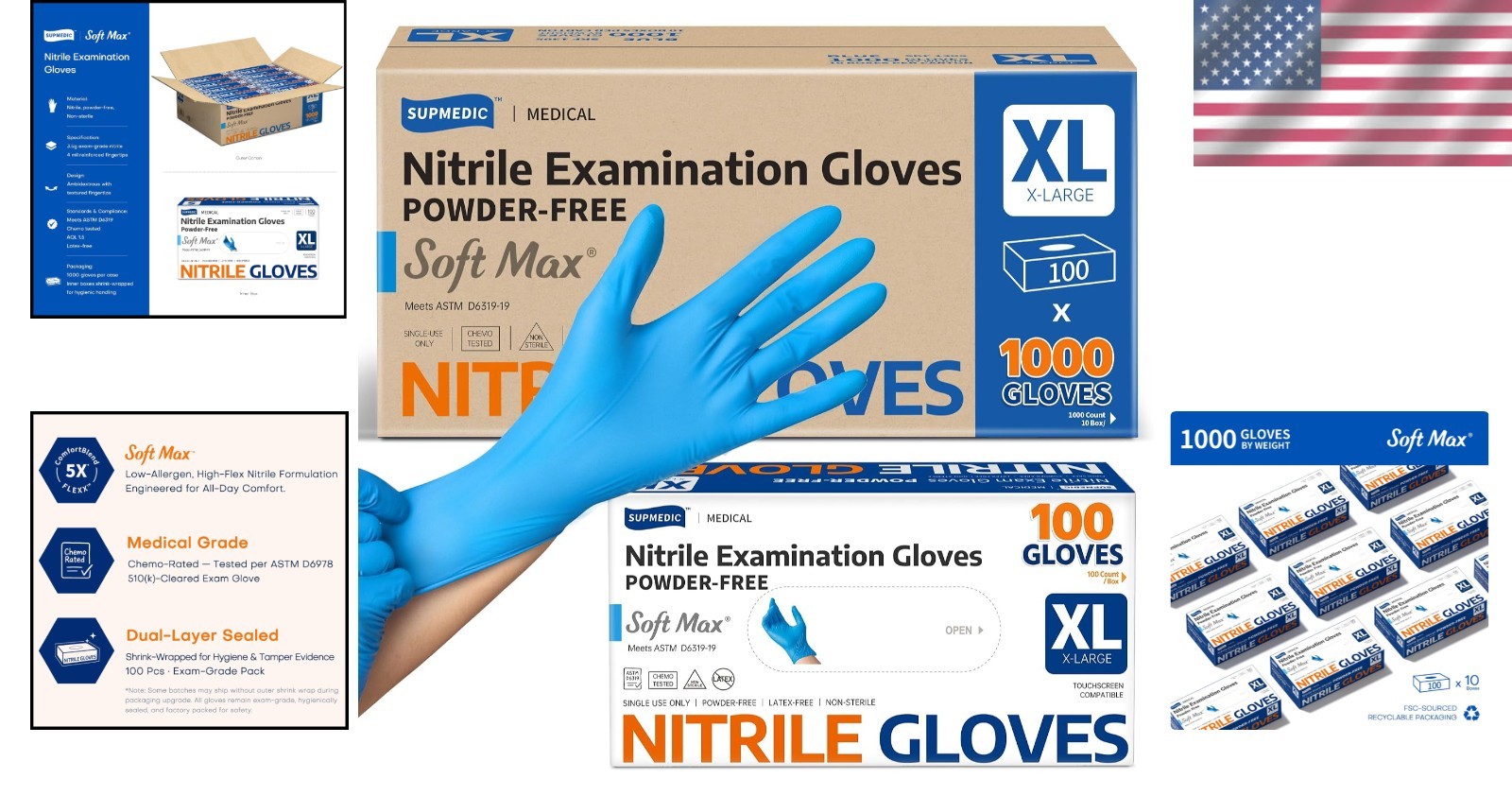 Medical Soft Max Nitrile Exam Gloves, 1000 Pcs Lat