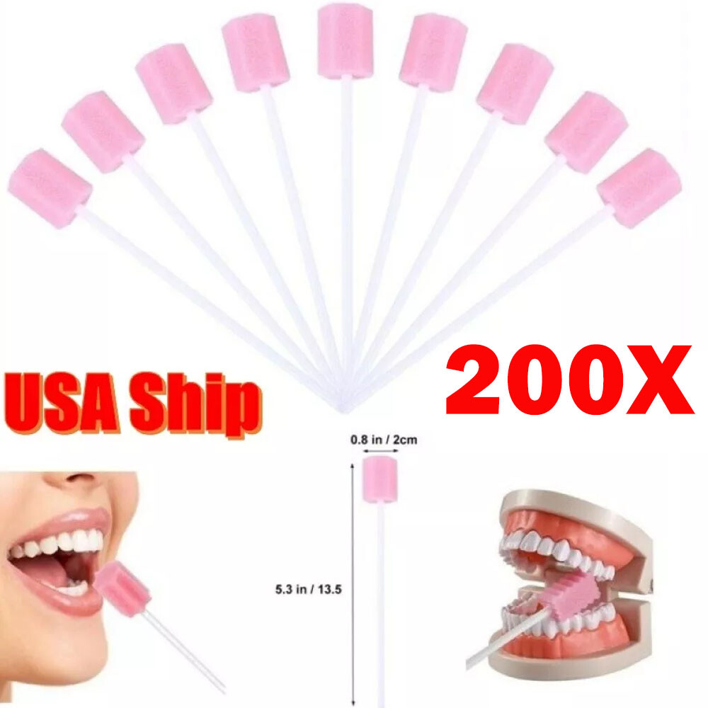 200x Disposable Oral Care Sponge Swabs Tooth Cleaning Mouth Swab With Stick HOT