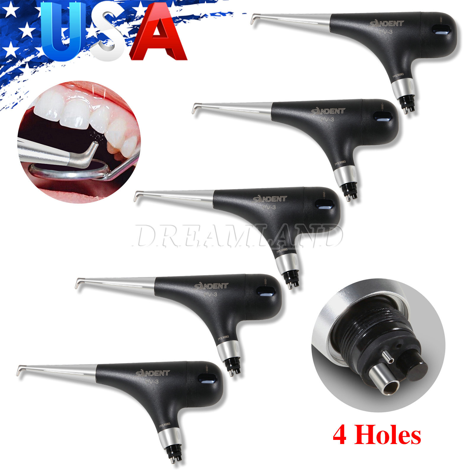 5 X Dental 4 Hole Air Prophy Flow Teeth Polishing Polisher Handpiece Hygiene PV3