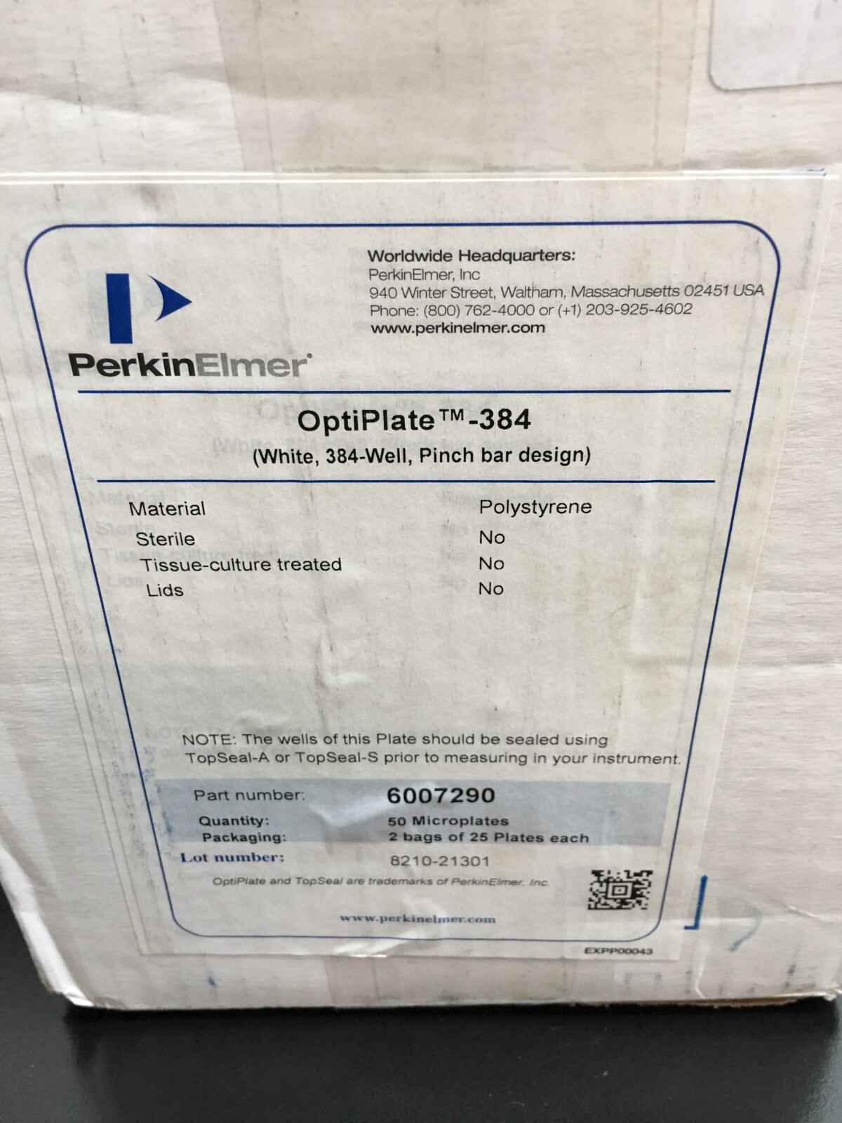 Perkin Elmer PN 6007290 OptiPlate 384 Well Microplates White Opaque 35 PCS