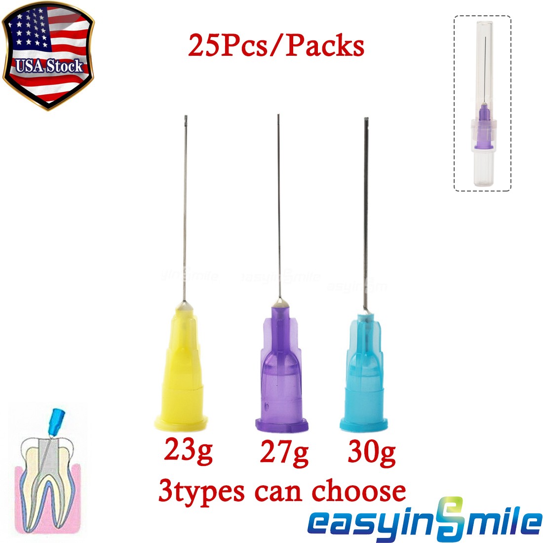 25pcs Dental Endodontic-Closed Side Irrigation Hole Rinse Needle Tips 23/27/30g