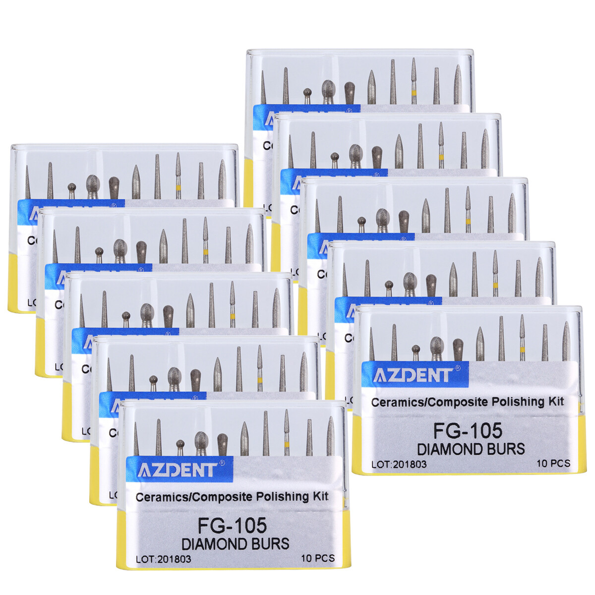 10Pcs/Box AZDENT Dental Diamond Burs Creamics Composite Polishing Kits FG-105