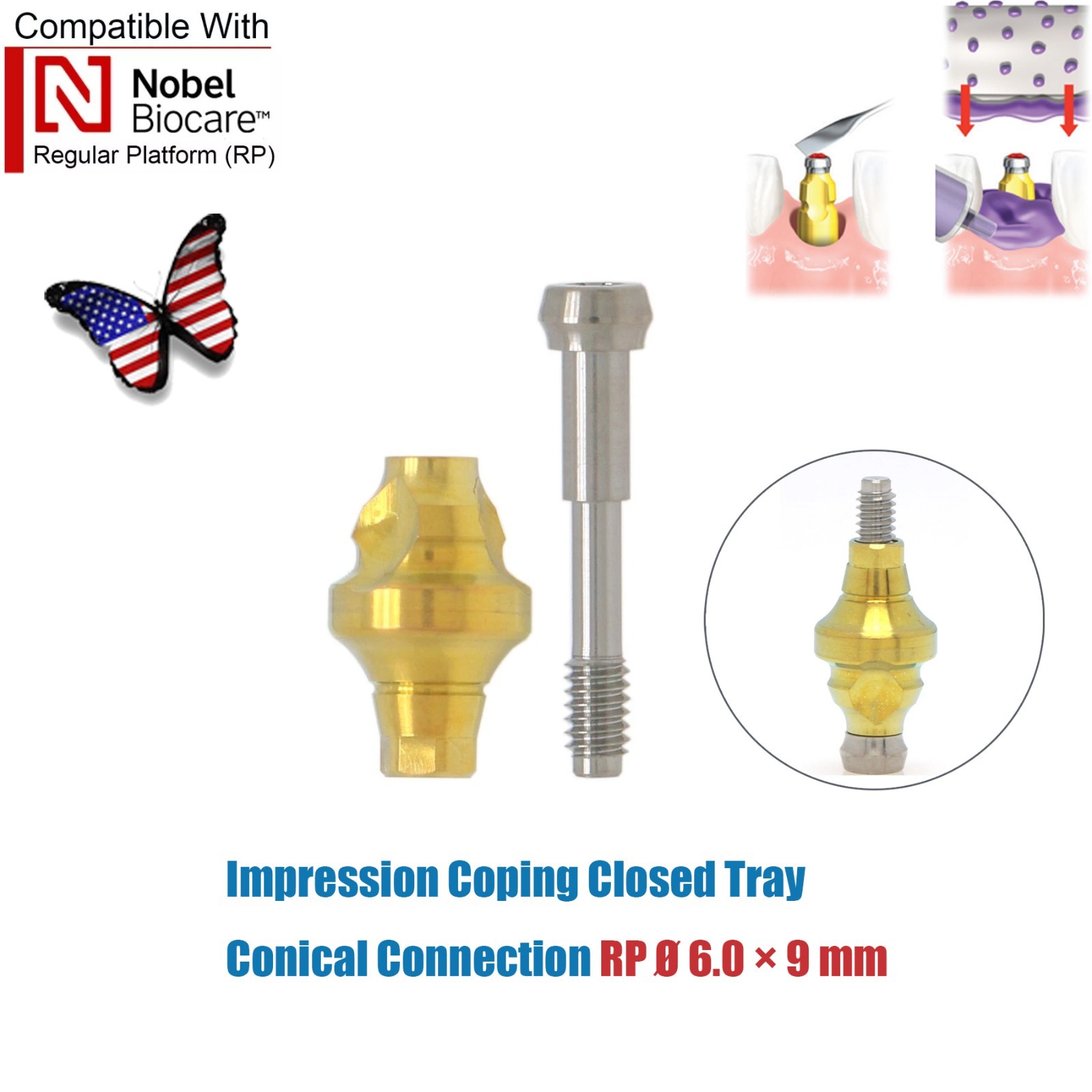 US Nobel Biocare CC Compatible Implant Impression Coping Open/Closed Tray Analog
