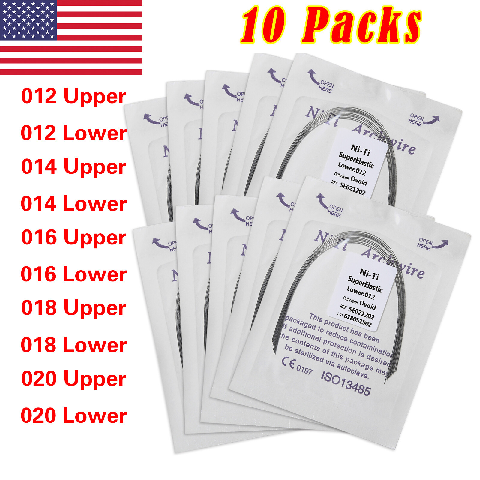 10 bags Dental Orthodontic Super Elastic Arch Wire NiTi Round Ovoid Form Mixed