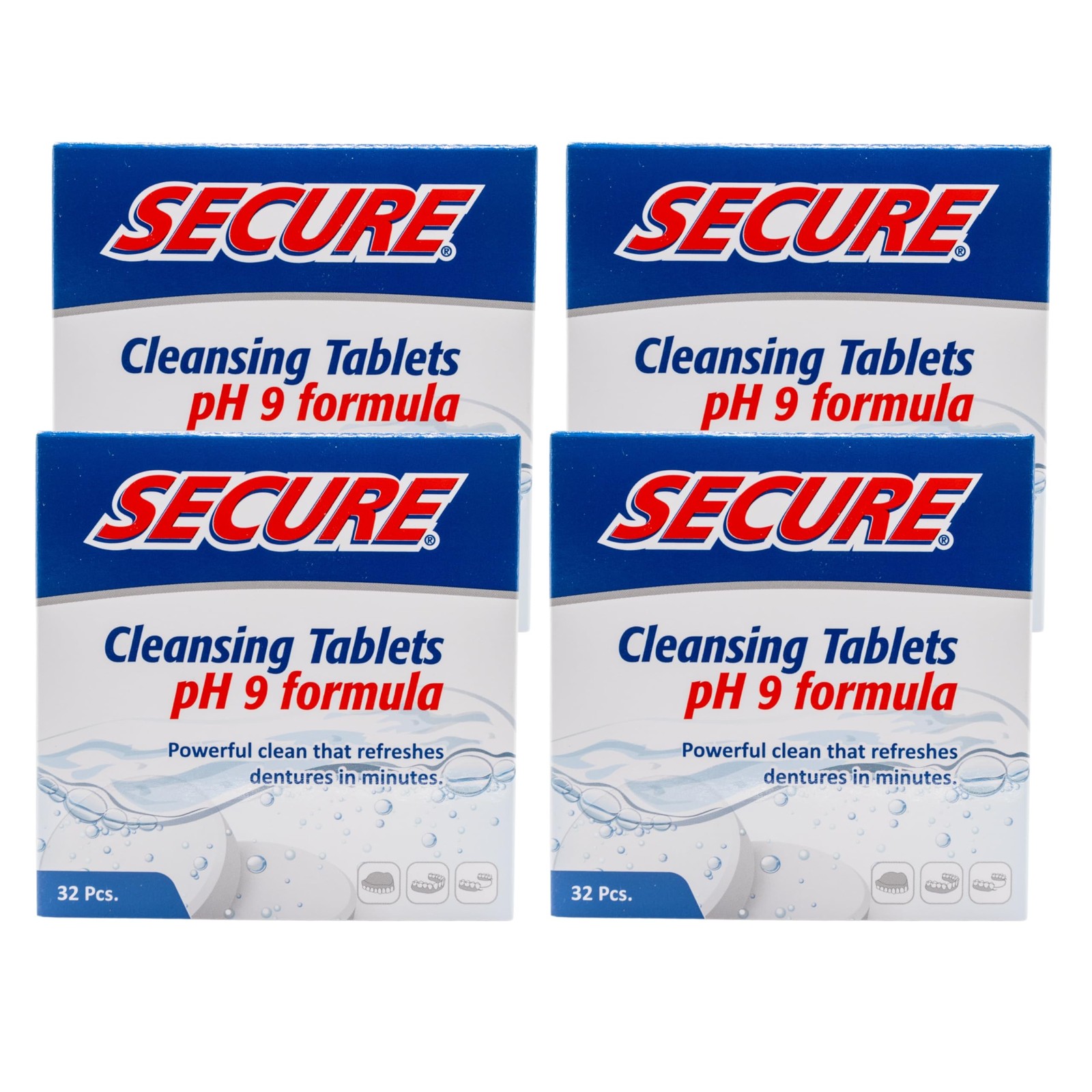 Secure Daily Cleansing Tablets – pH 9 Formula Thoroughly 32 Count (Pack of 4)