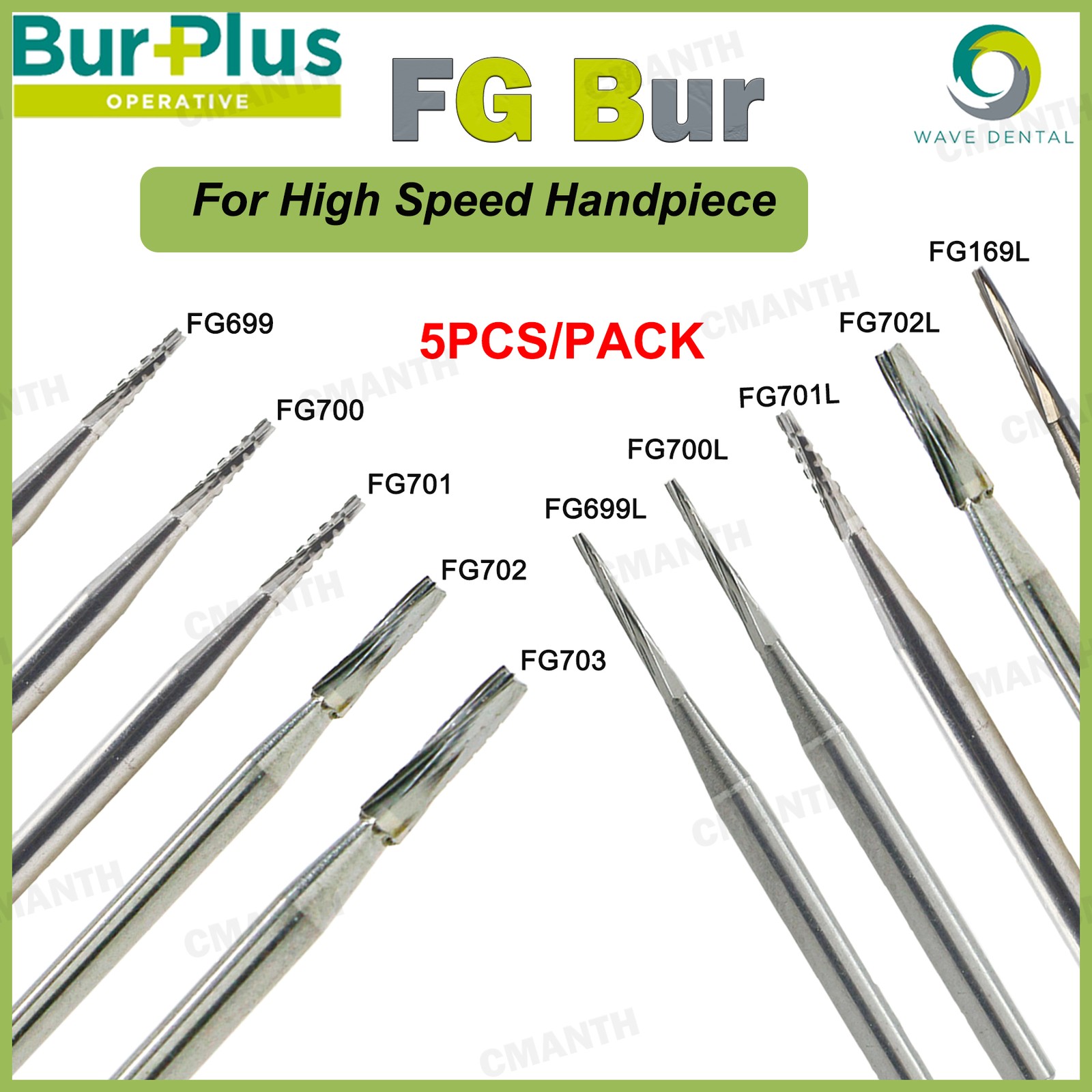 2 PACK WAVE Dental Carbide Burs FG Tapered Fissure Cross Cut Burs Fit High Speed