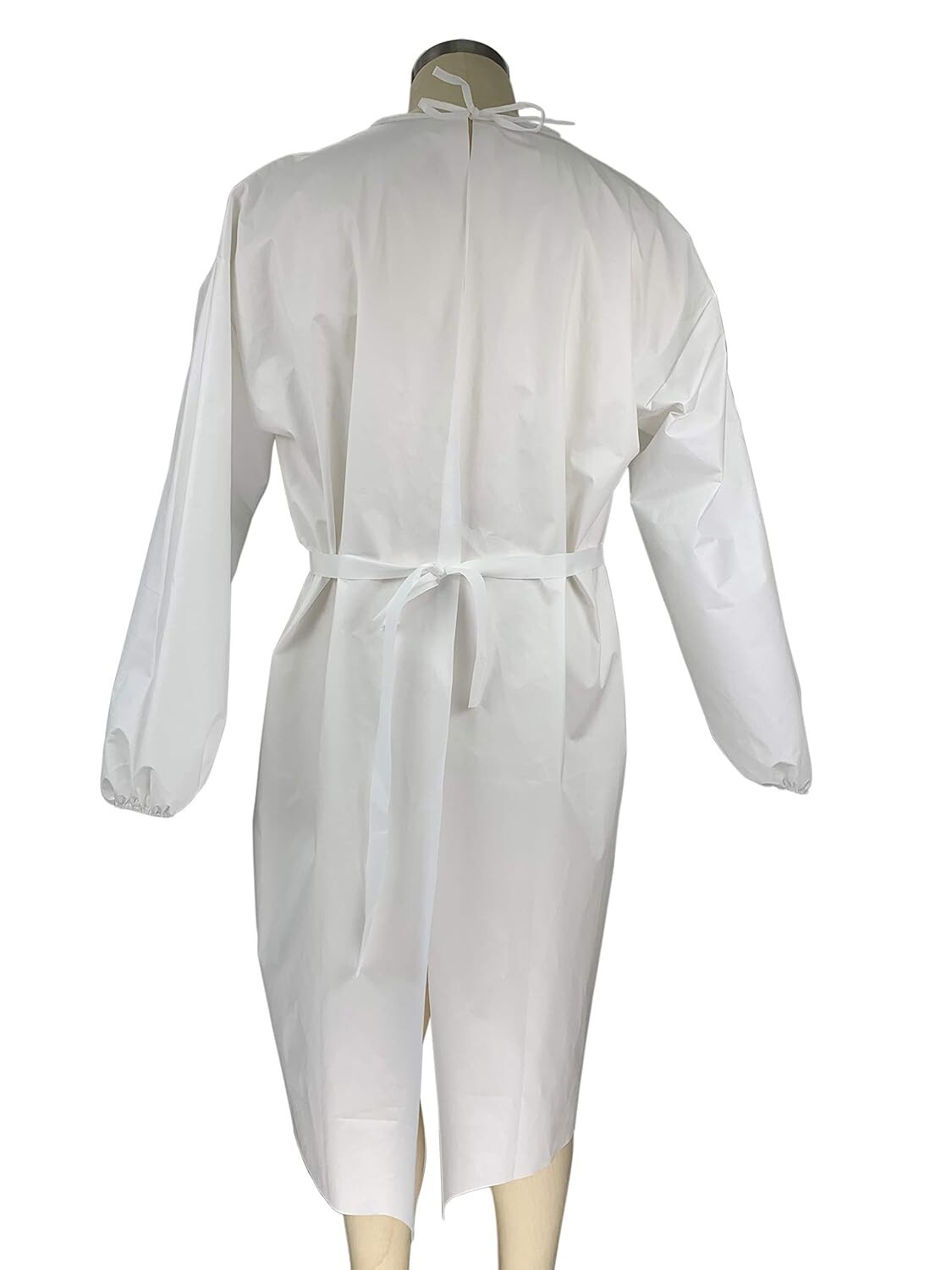 White Disposable Isolation Gown – Large, Knee-Length, 11.81″ W x 15.74″ L x