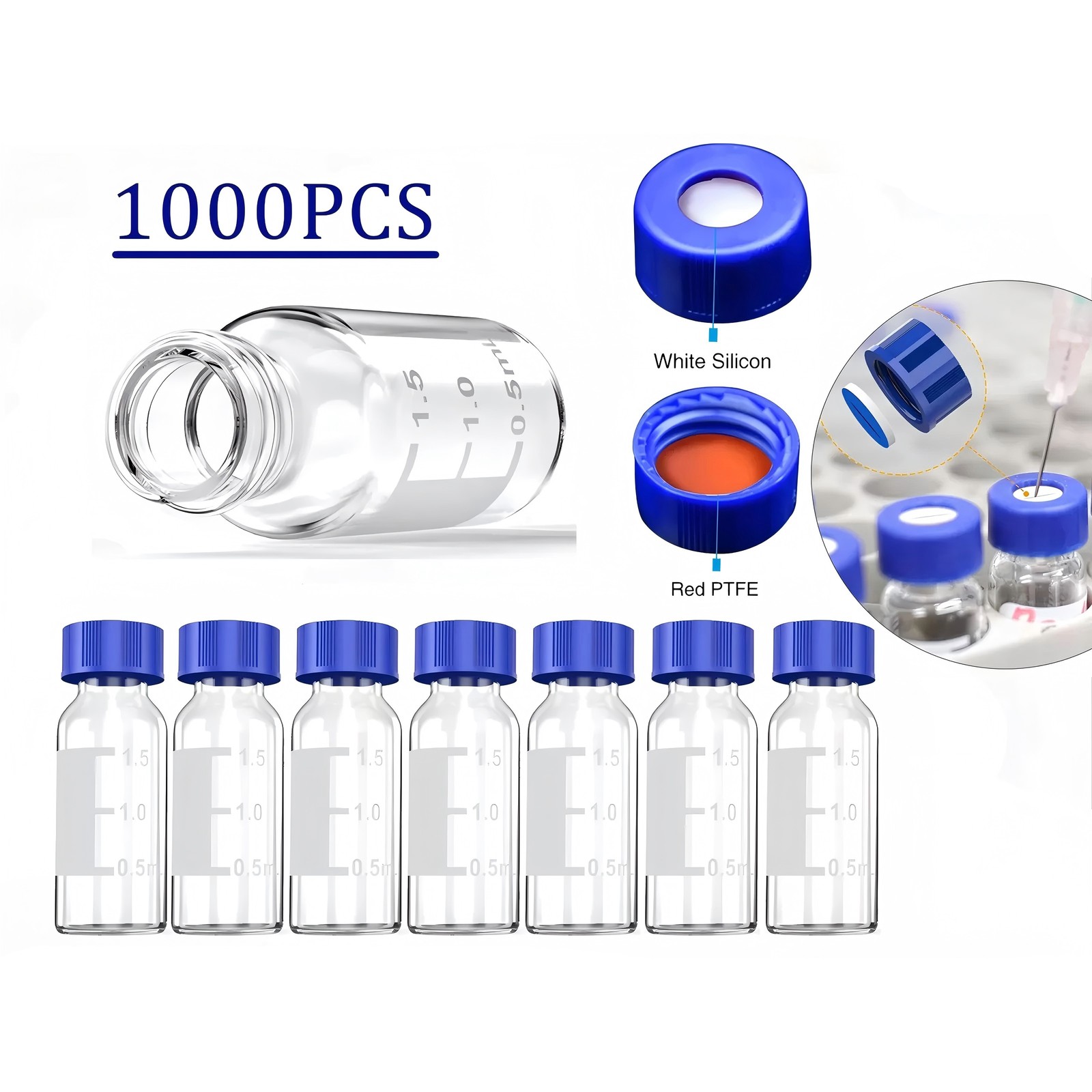 1000PCS 2ml Autosampler Vials w/ Screw Caps 9-425 Lab Vial Glass Bottle HPLC GC