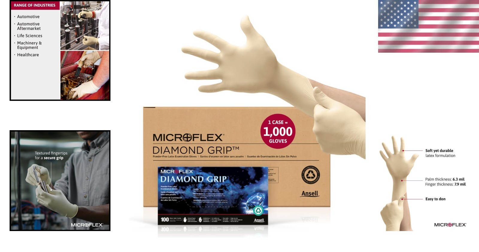 Microflex Diamond Grip MF-300 Latex Gloves XL – Case of 1000′.