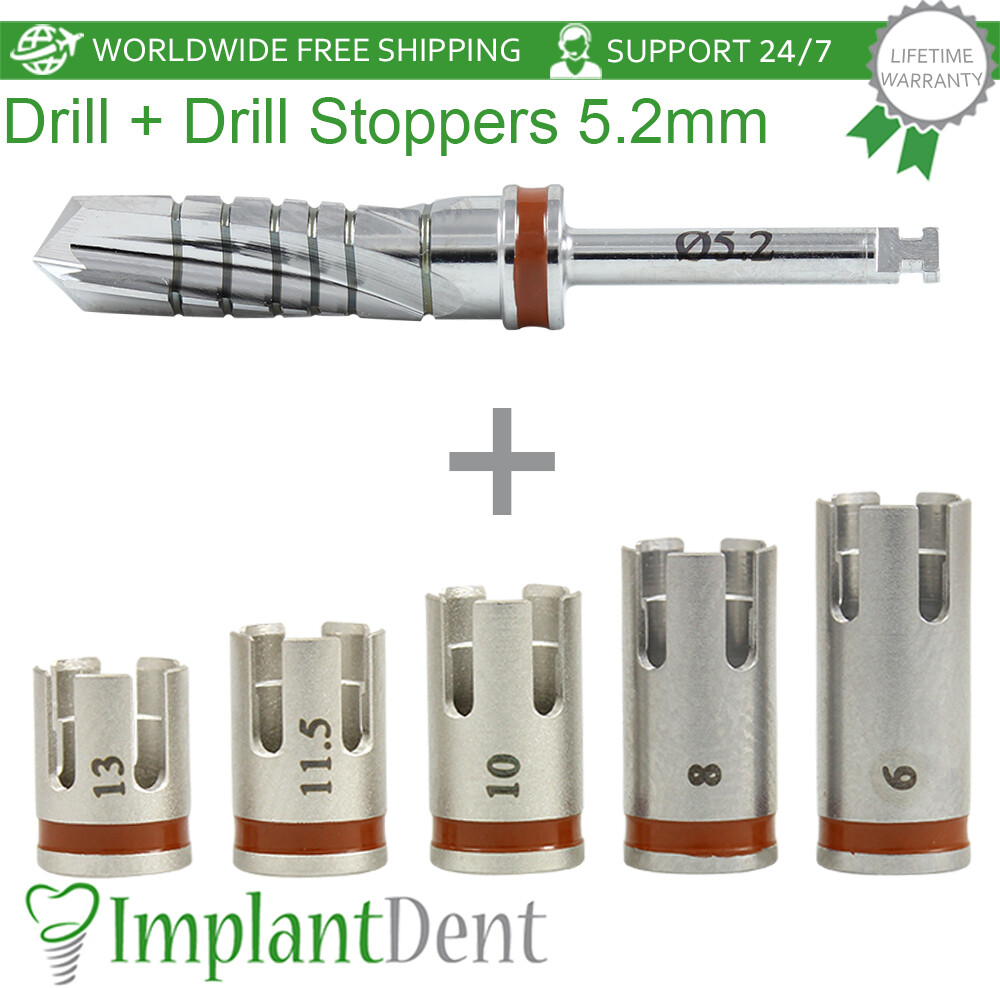 5pcs Dental Straight Drill 5.2mm With Stoppers Set – Brown Dentistry Tool