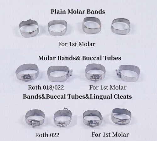 Dental 1st Molar Bands Roth 022 Plain #29-44 Band Buccal Tube U1L1 Lingual Cleat