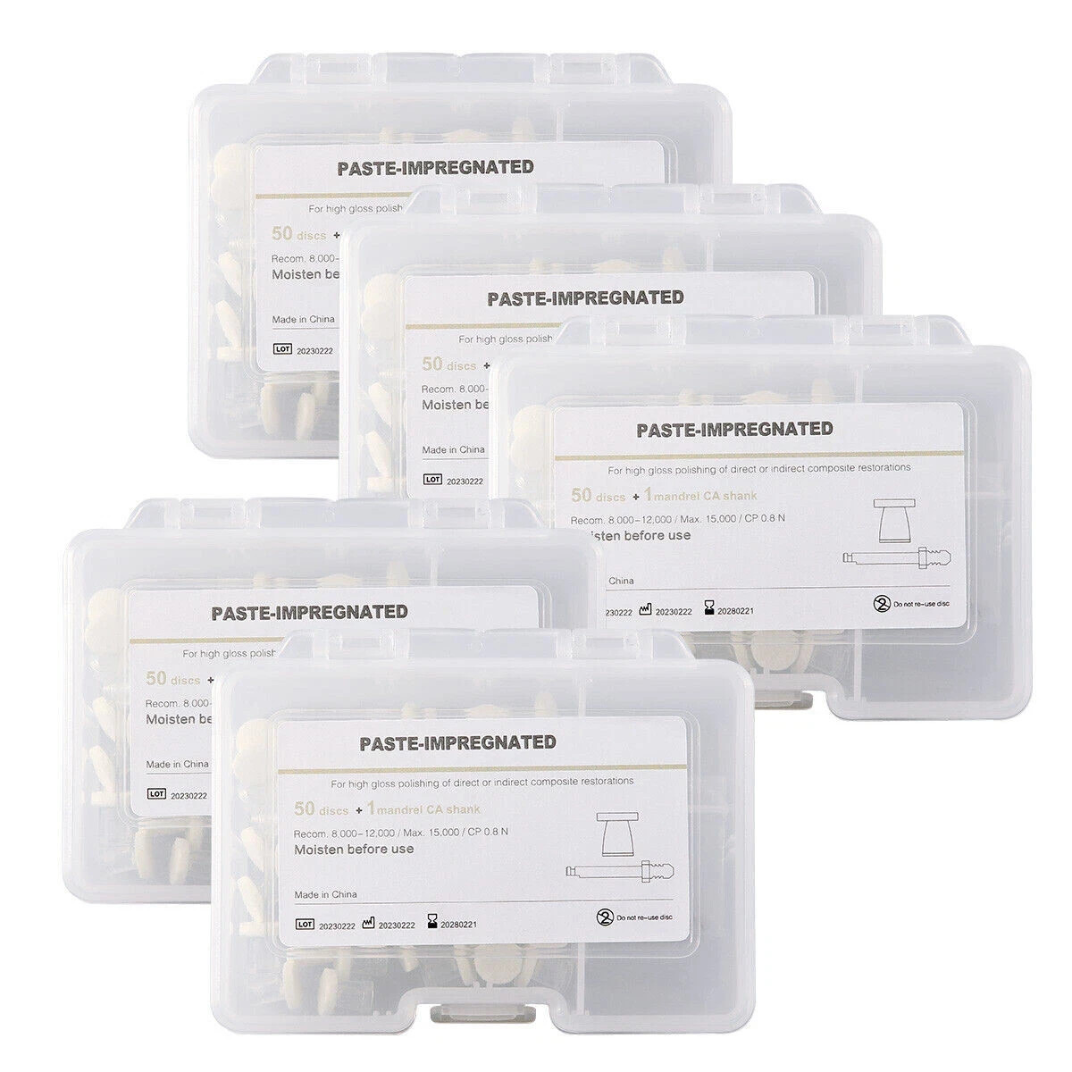 5Box Dental Paste-Impregnated Composite Polishing Felt 50 Discs+1 CA mandrel Kit