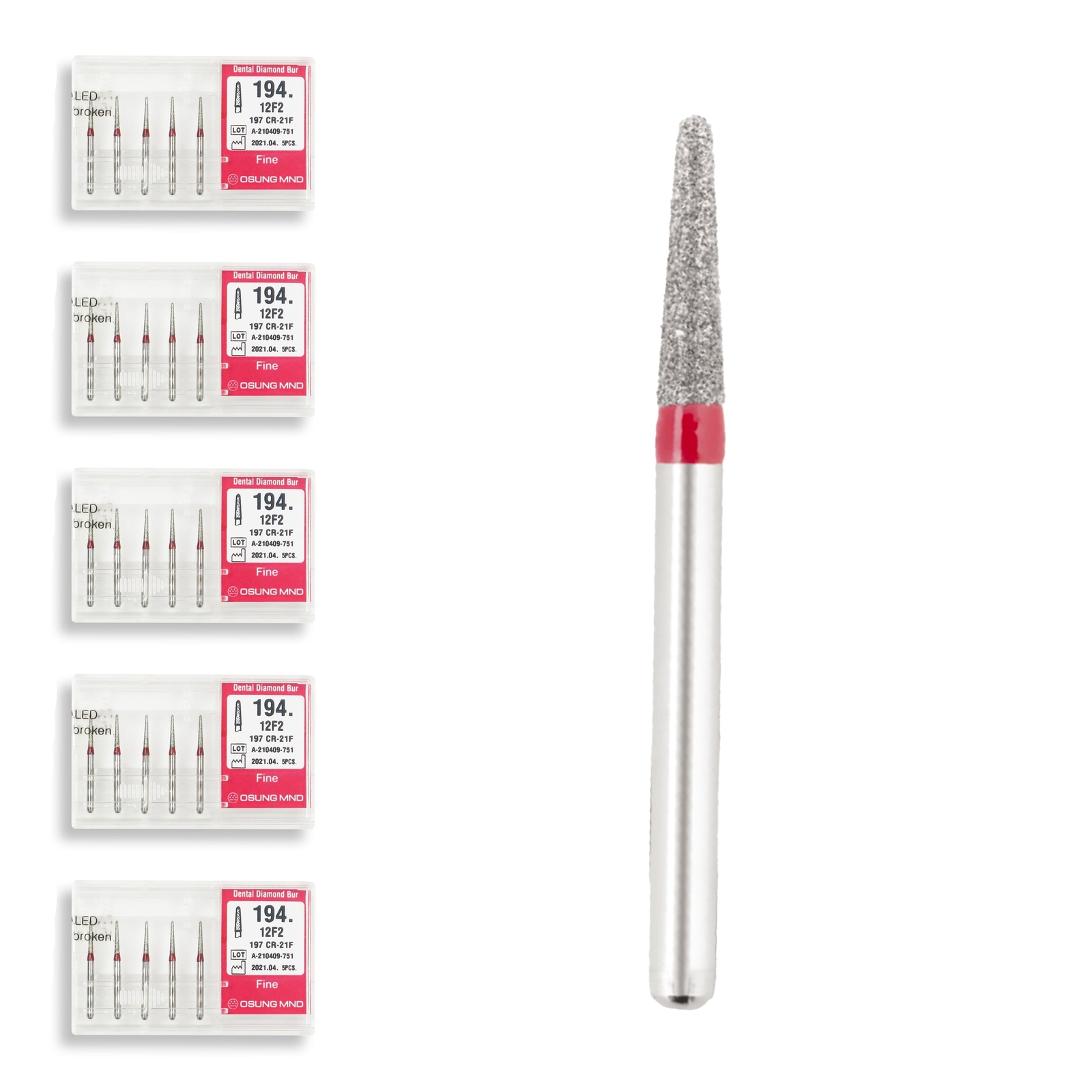 Conical, Dome End 1.2 mm Dia. Fine Grit Diamond Dental Bur 25 Pcs. 194.12F2