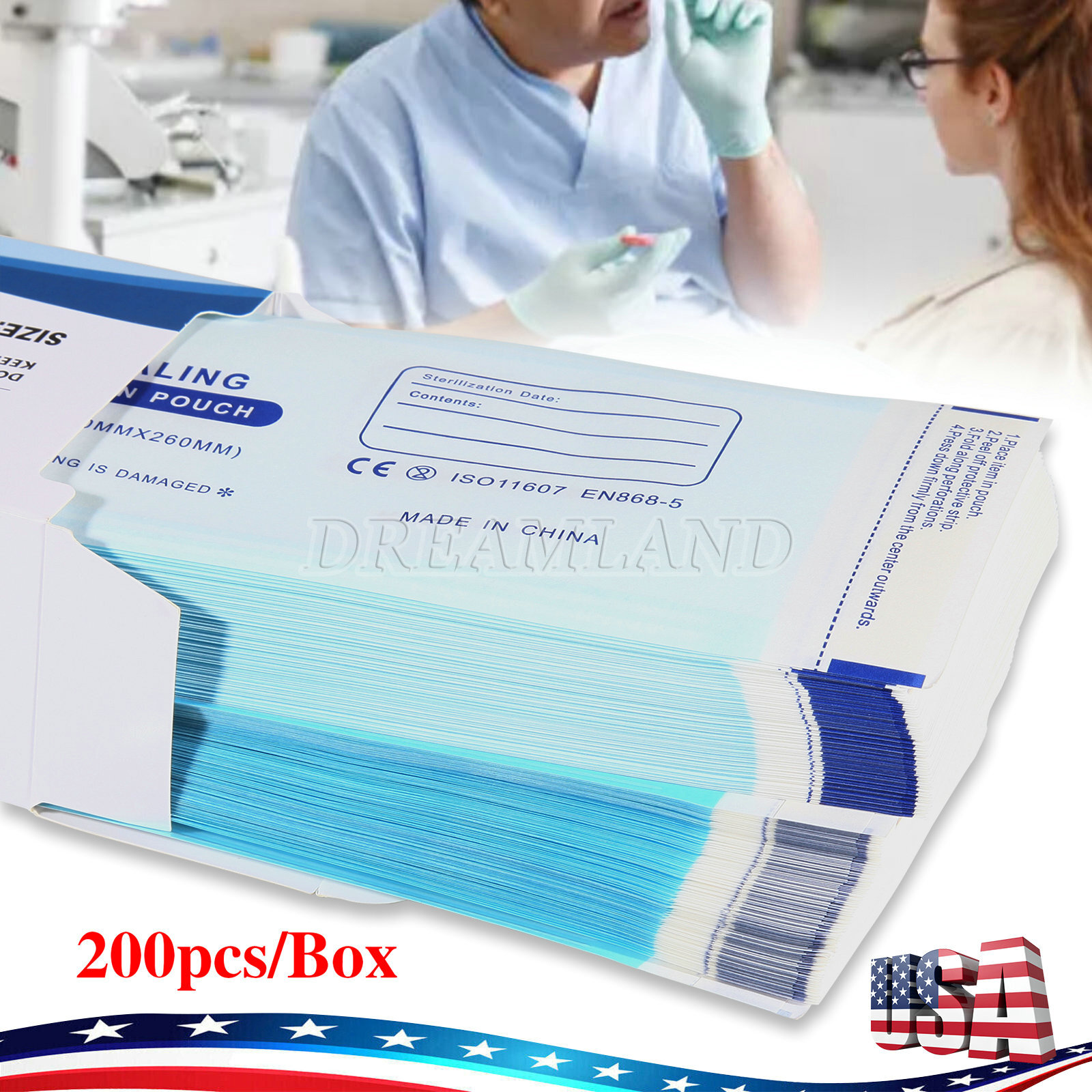 200PCS Self Seal Pouch Sterilization Bag Pouches Dental Medical 3.5″ x 10″