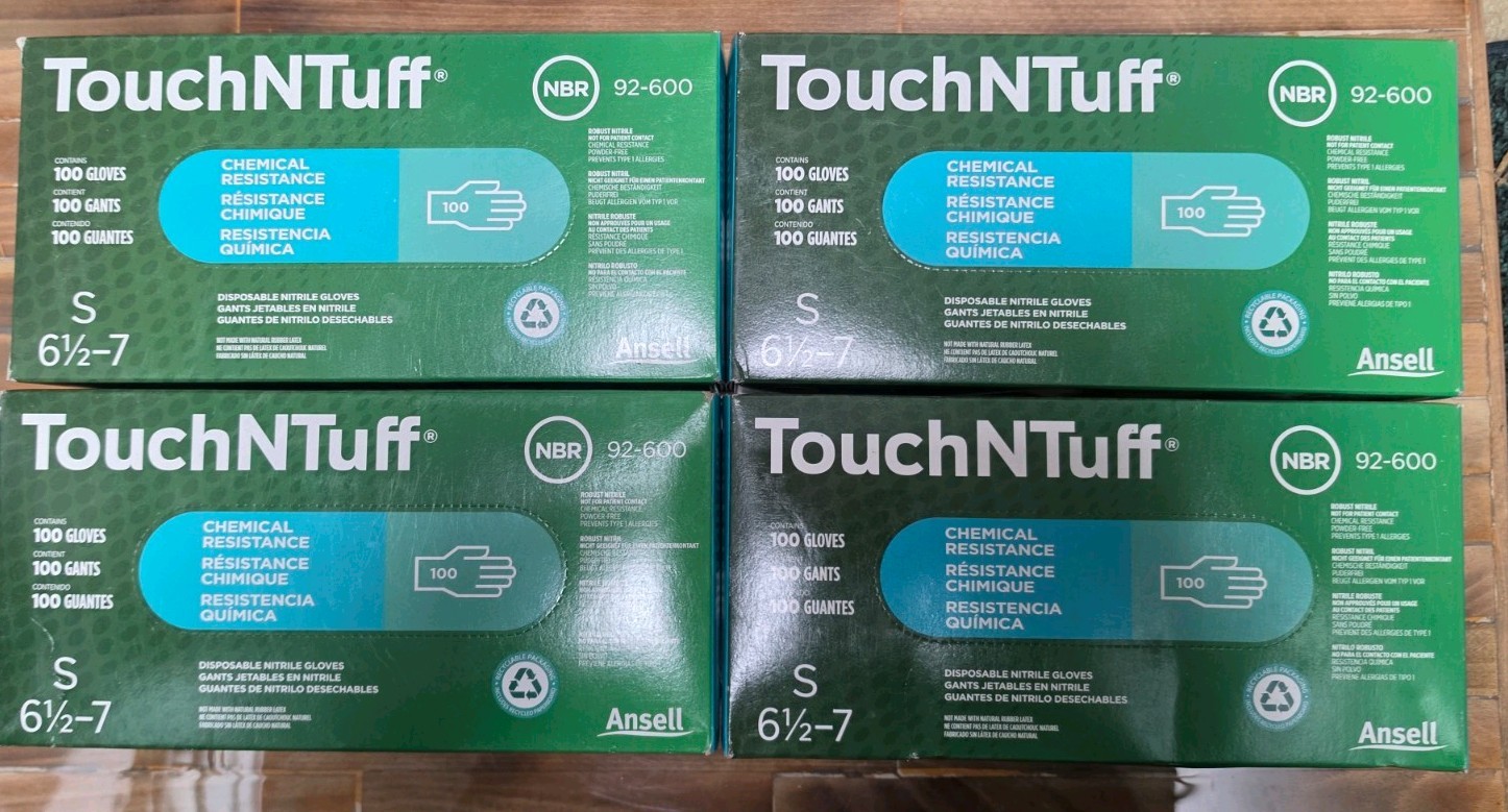 4 Boxes of Small TOUCHNTUFF CHEMICAL RESISTANT NITRILE GLOVES, 100 CT. PER BOX