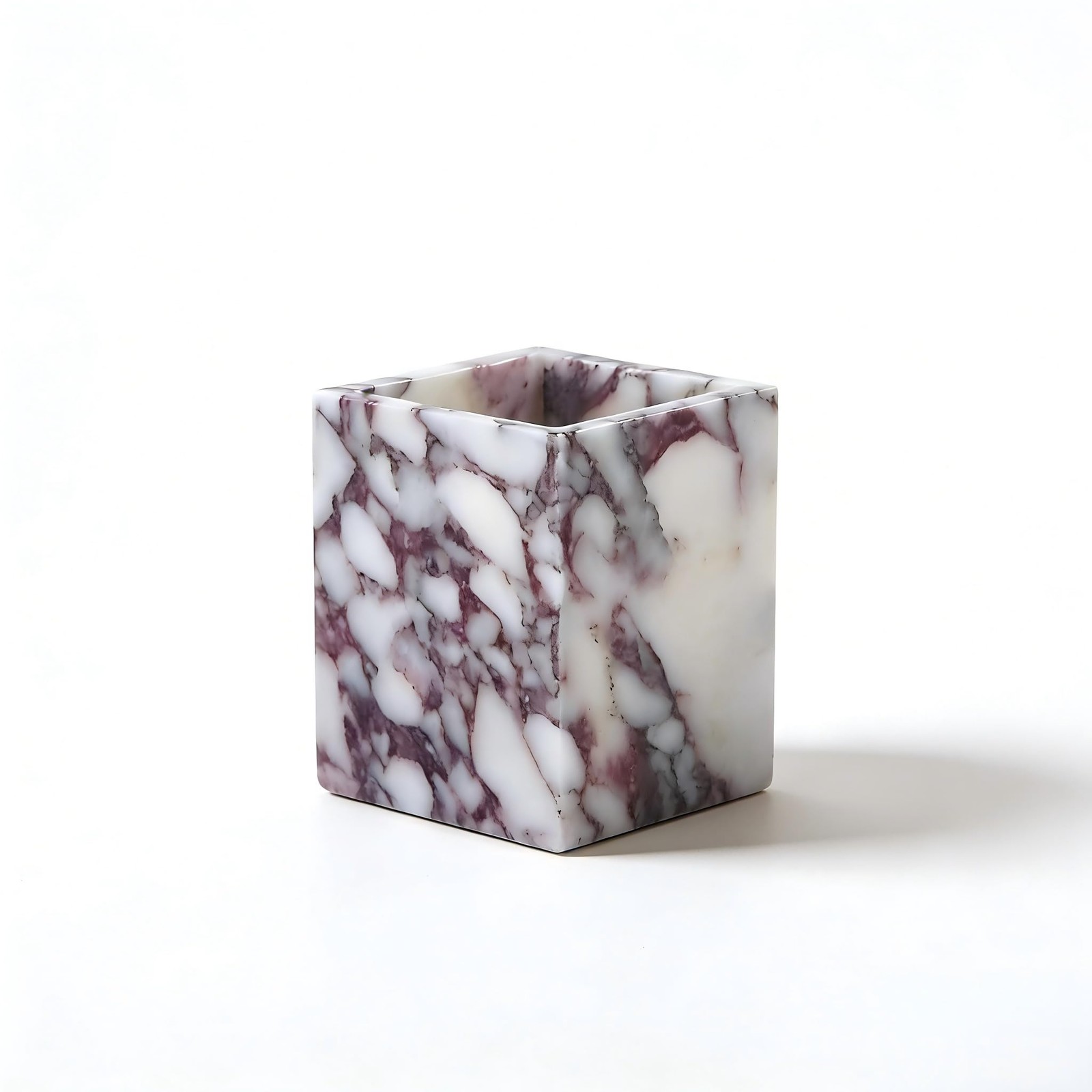 Artisanal Abode Marble Pen Holder Natural White Marble Pencil Cup And Square