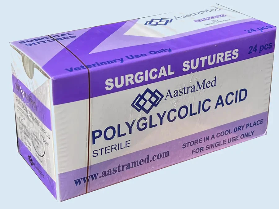 3/0 PGA, 24/Box Polyglycolic Acid, Veterinary Dental, R-cut 24mm