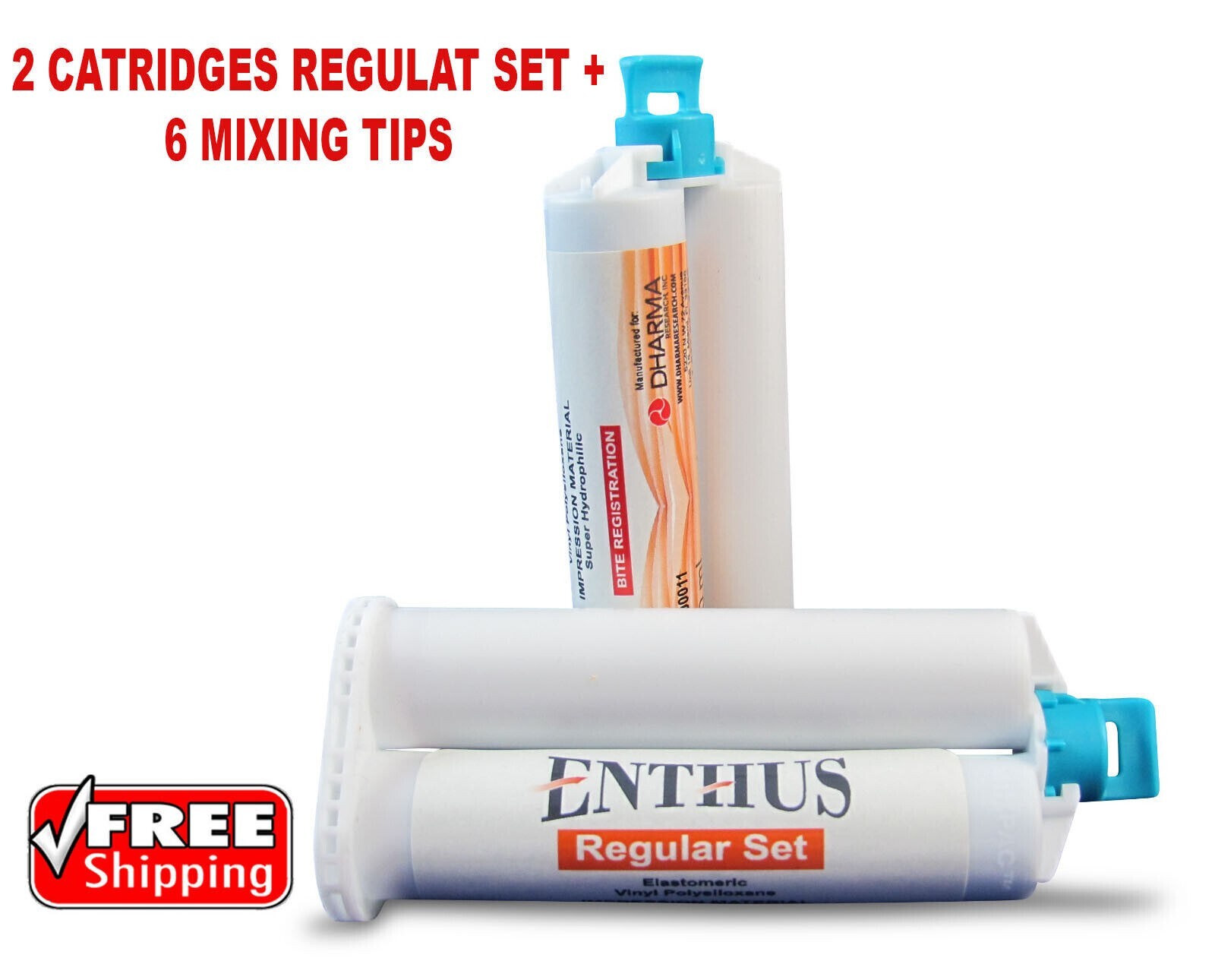 Dental VPS Bite Registration Material REGULAR Set 2x 50ML Cartridges PVS W/ Tips