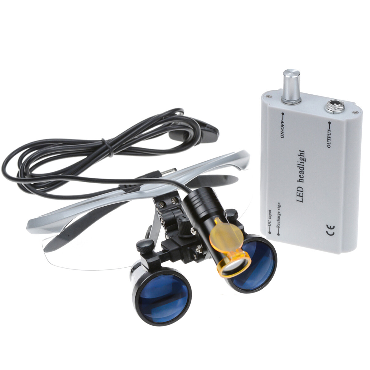 Dental 5W LED Headlight+Light Shield+2.5X Surgical Loupe DY-008+AL-BOX Silver US