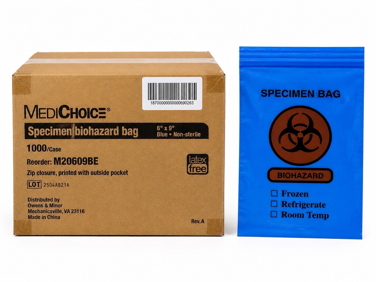 MediChoice M20609BE Specimen Biohazard Bags 6×9 Blue Zip Closure 1000/Case