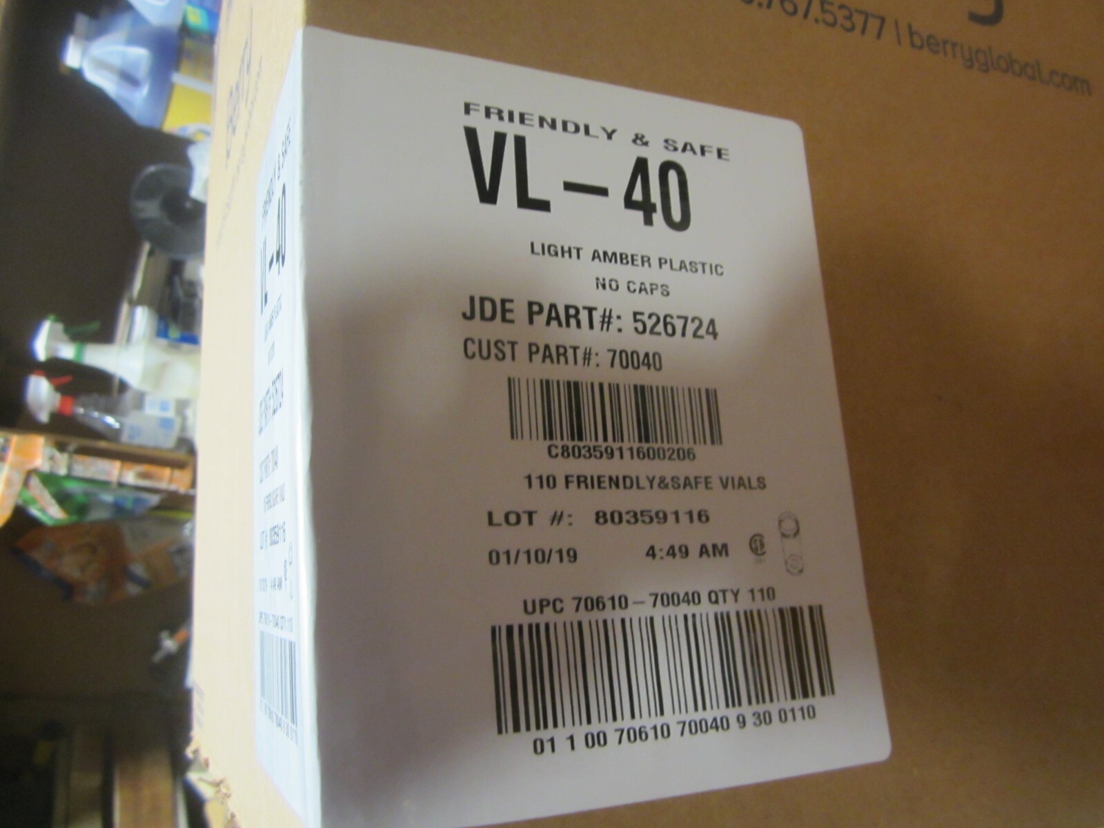 LOT OF 54: LIGHT AMBER PLASTIC VIALS VL-40, 70040 – NEW
