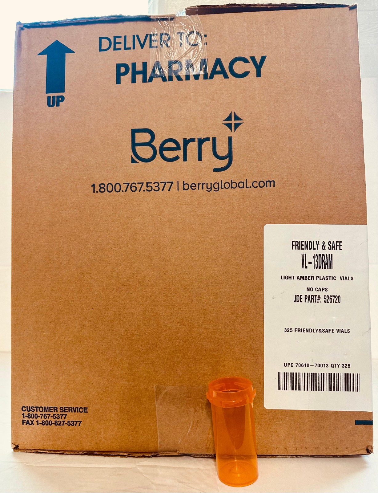 Berry Friendly & Safe VL13 Light Amber Plastic Vials No caps 13 Dram Case 325