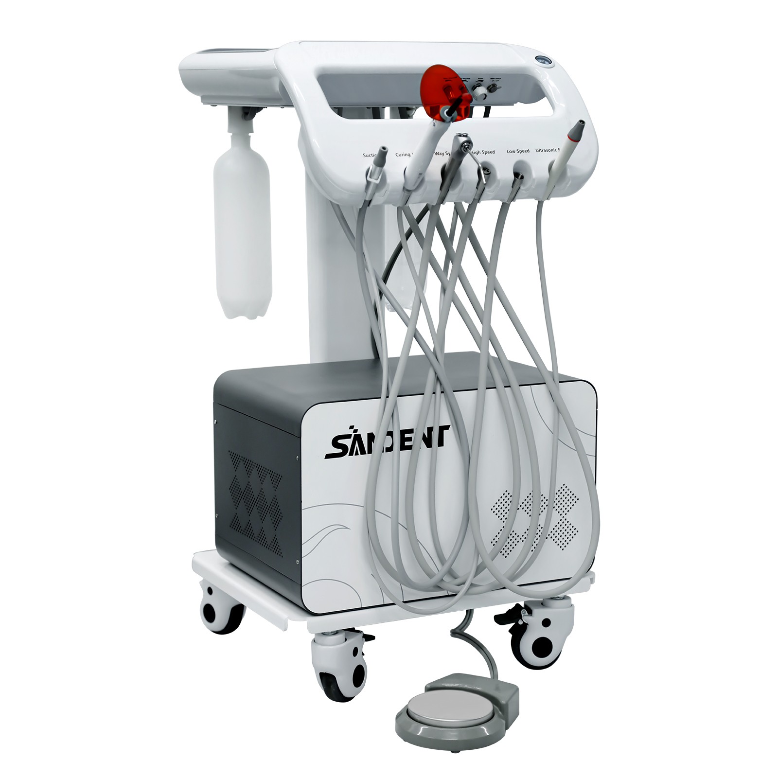 Dental Portable Delivery Unit Air Compressor Scaler Curing Light Rolling Trolley