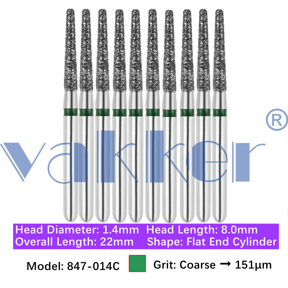 10pc Diamond Bur Shape Modified Flat End Taper Handpiece Bur Fine Medium Coarse