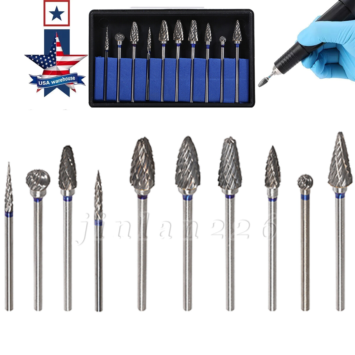 10 Pcs Dental Lab Tungsten Carbide Burs HP 2.35mm for Slow Low Speed Handpiece