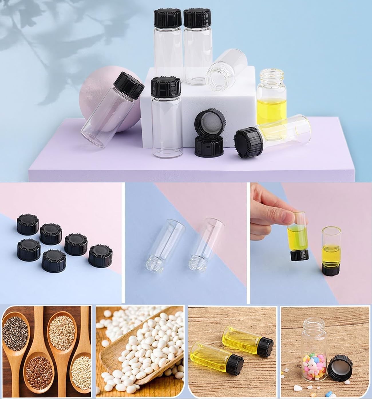 10 Pack Transparent 10ml Glass Vials with Airtight Screw Caps for Essential Oils