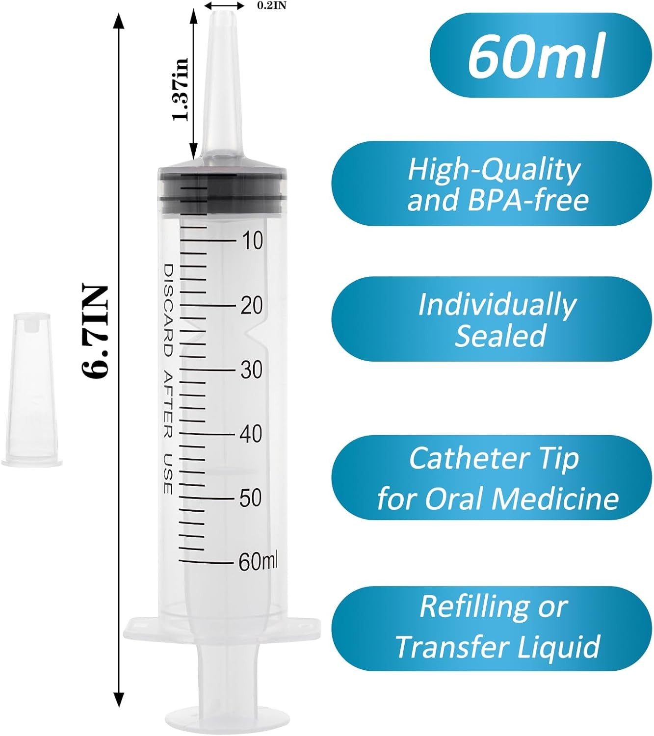 60ml Syringe with Cap, Syringes without Needle for Liquid, Scientific Labs,…