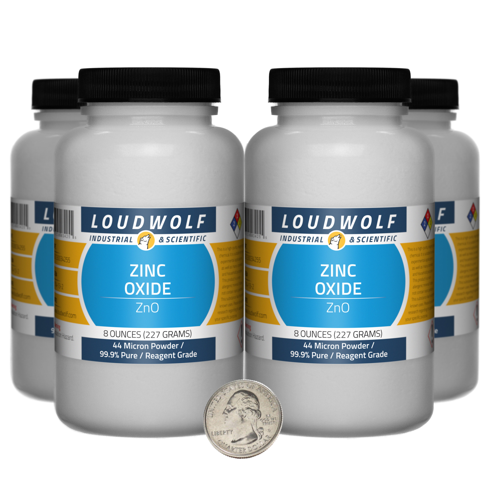 Zinc Oxide / 2 Pounds / 4 Bottles / 99.9% Pure Reagent Grade / 44 Micron Powder