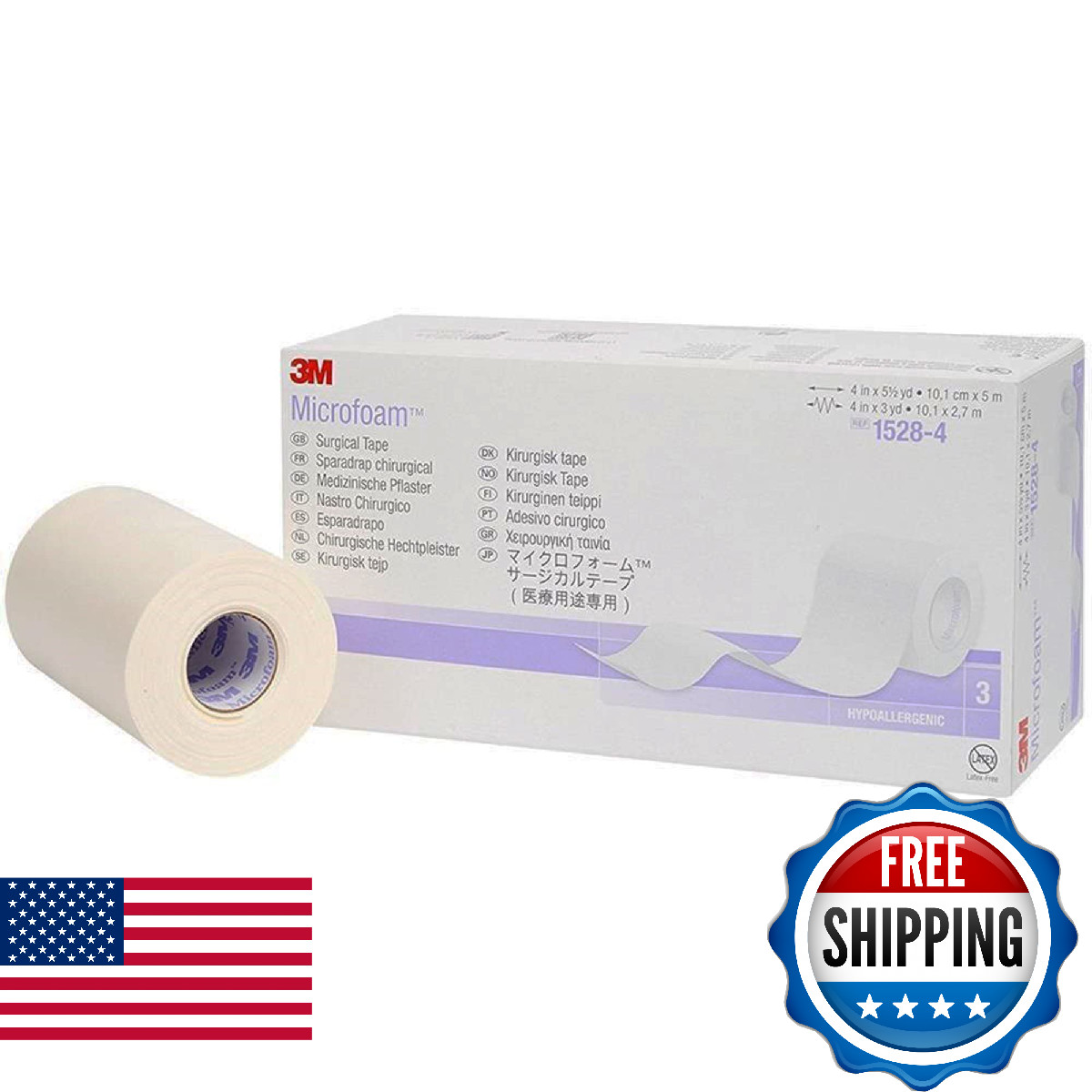 3M Microfoam Surgical Tape 1528-4 4 Inch X 5 1/2 Yard 10Cm X 5M Stretched 3